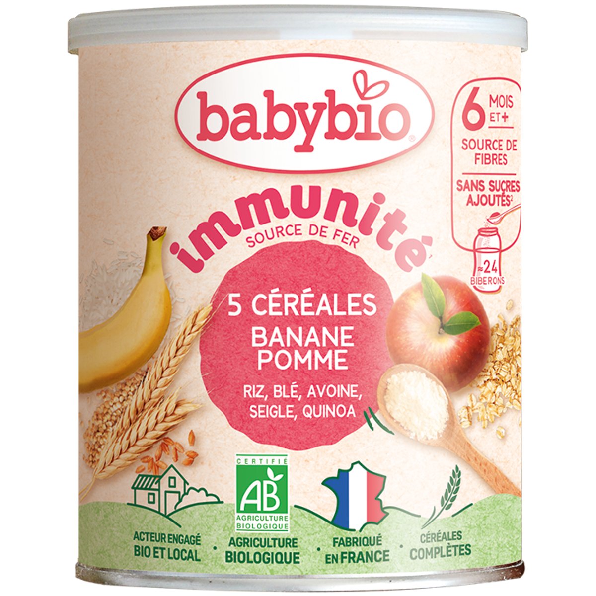 Babybio Immunité nemléčná pětizrnná obilná kaše s banánem a jablkem