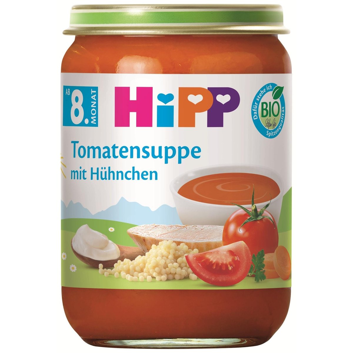 HiPP BIO Rajčatová polévka s nudlemi a kuřecím masem