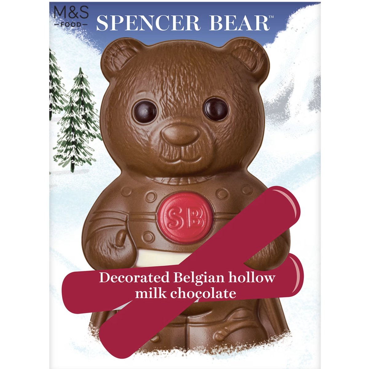 M&S Zdobené duté figurky medvídka Spencer z mléčné čokolády s hořkou a bílou čokoládou