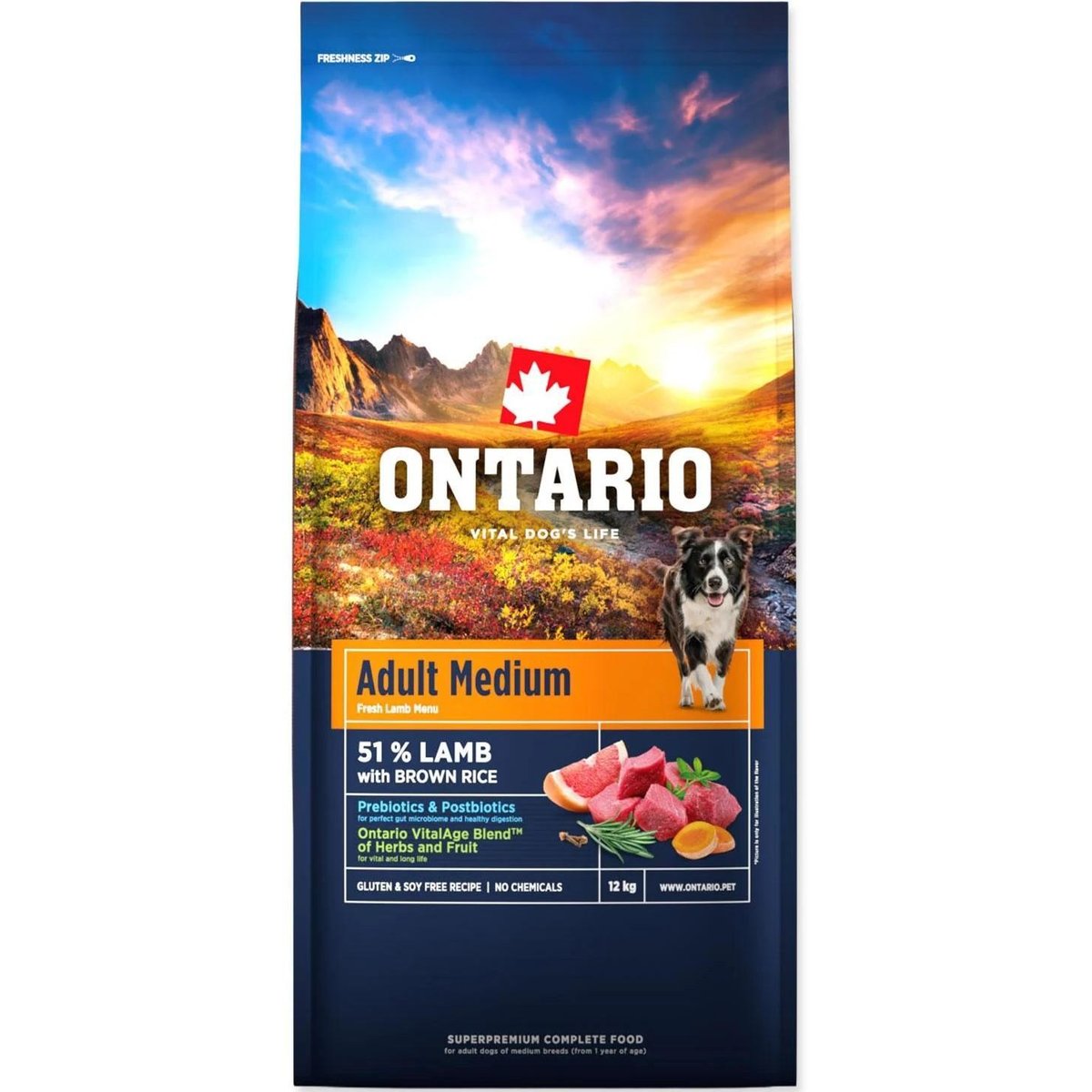Krmivo Ontario Adult Medium Lamb & Brown Rice 12kg