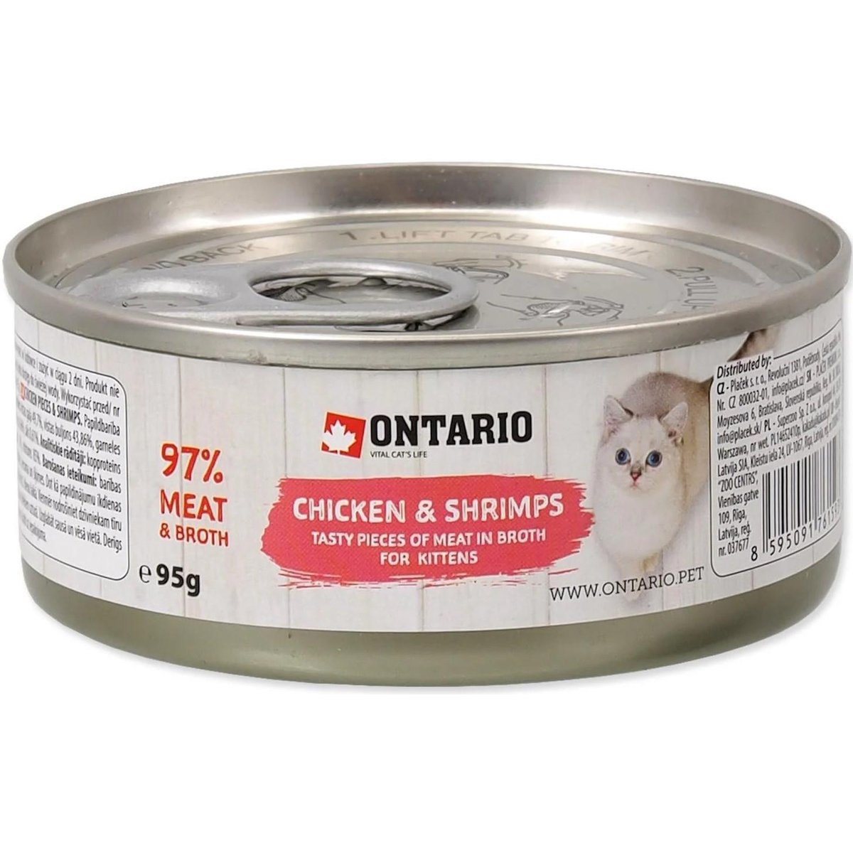 Ontario Konzerva pro koťata kuřecí kousky s krevetami