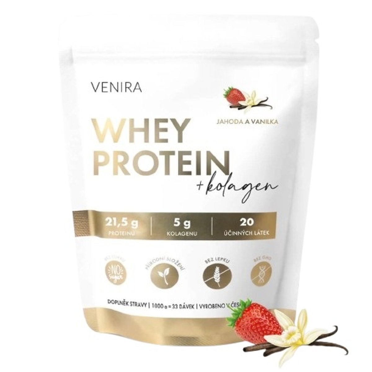 VENIRA whey protein, jahoda-vanilka, 1000 g