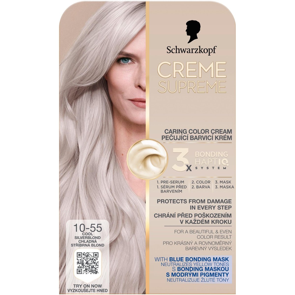 Schwarzkopf Creme Supreme permanentní barva na vlasy odstín 10-55 Cool Silverblond 60 ml