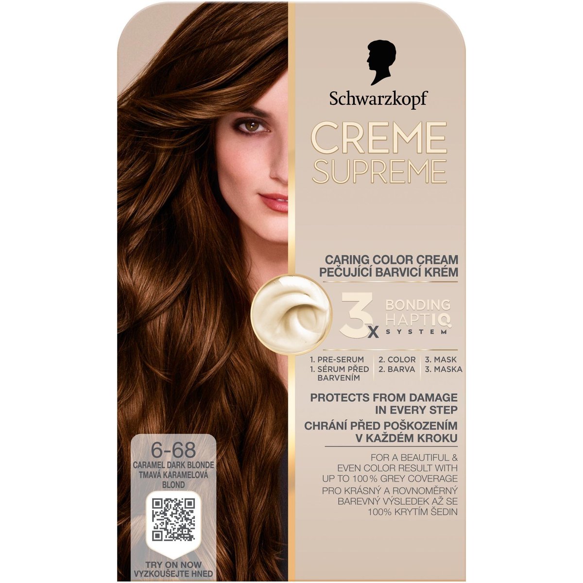 Schwarzkopf Creme Supreme permanentní barva na vlasy odstín 6-68 Tmavá karamelová blond 60 ml