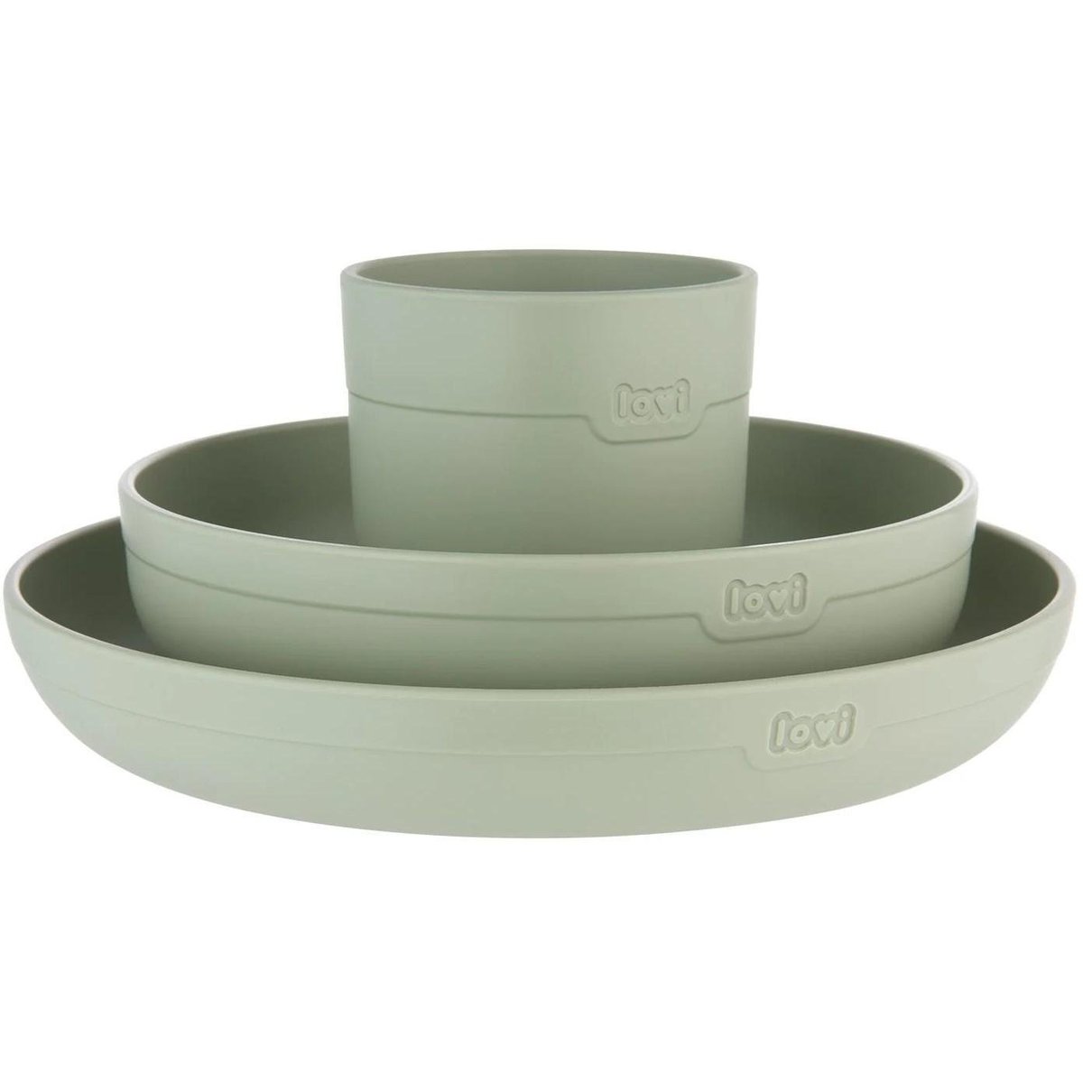 LOVI Tableware Set with Cup jídelní sada Pistachio 3 ks