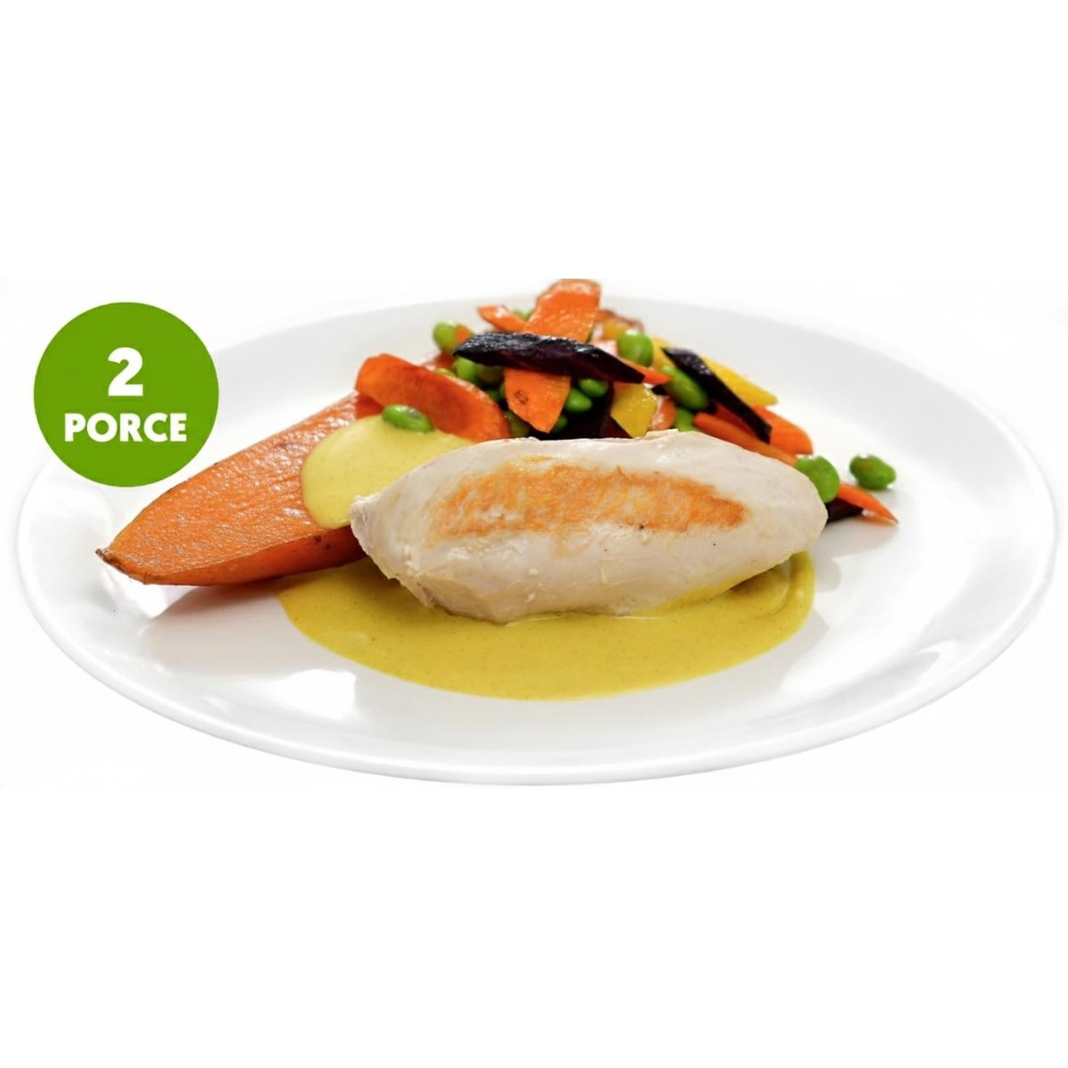 Kuřecí prsa s dijonskou omáčkou, opečeným batátem a křupavou zeleninou (set k přípravě hotového jídla)