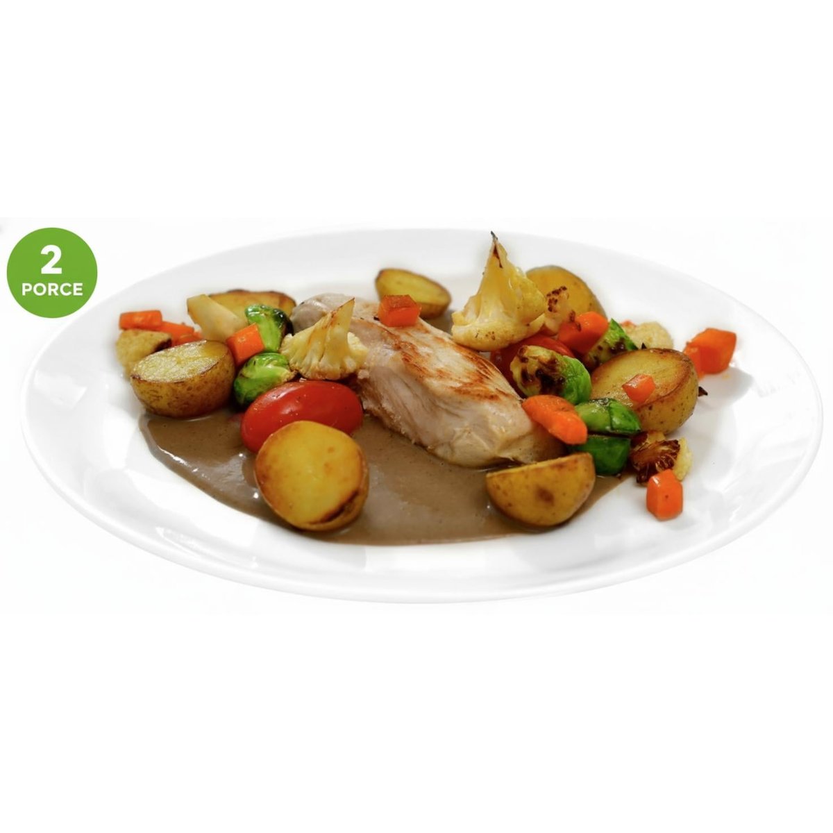 Kuřecí steak s hříbkovou omáčkou, mini brambory a opečená zelenina (set k přípravě hotového jídla)