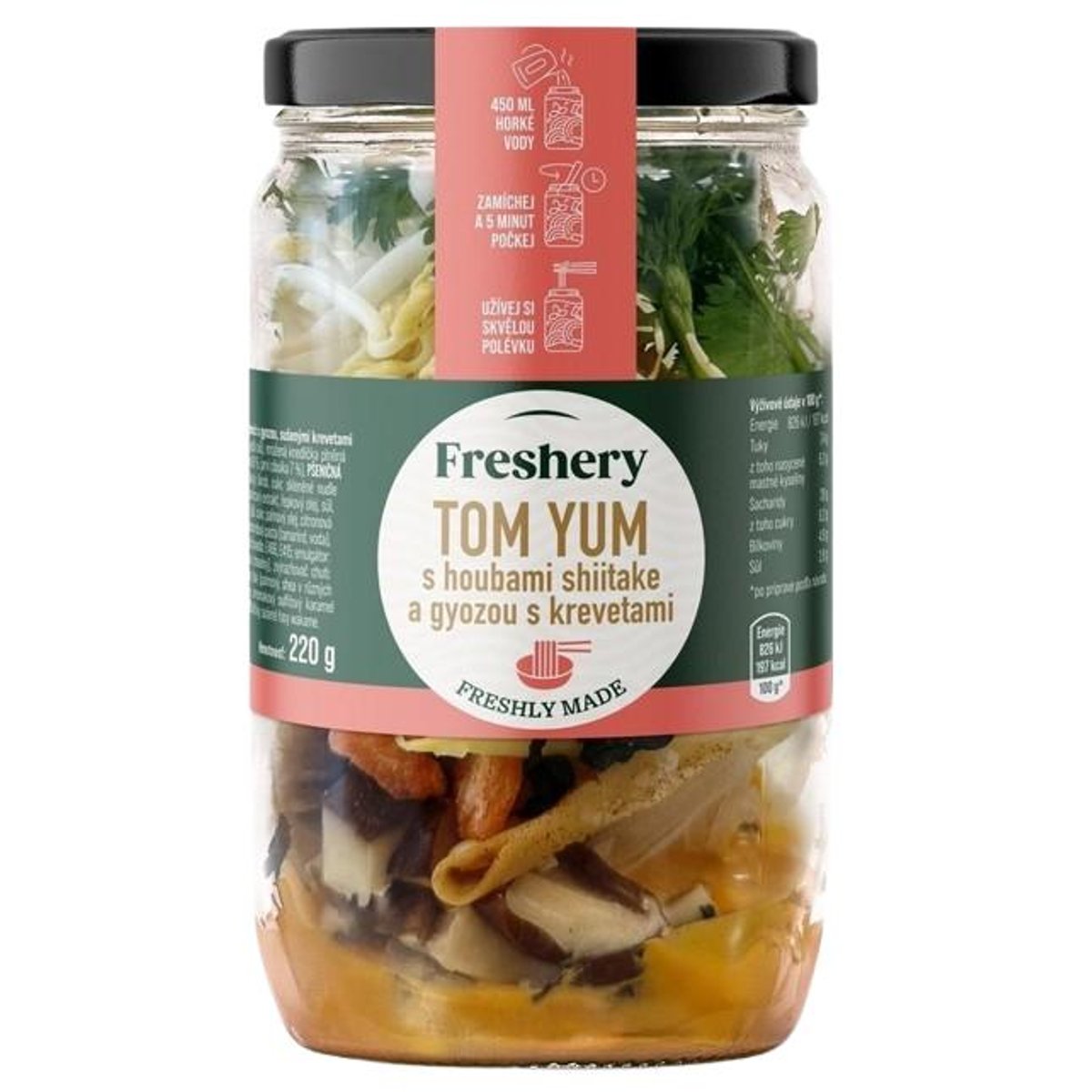 Freshery Tom Yum s houbami shiitake a krevetovou gyozou