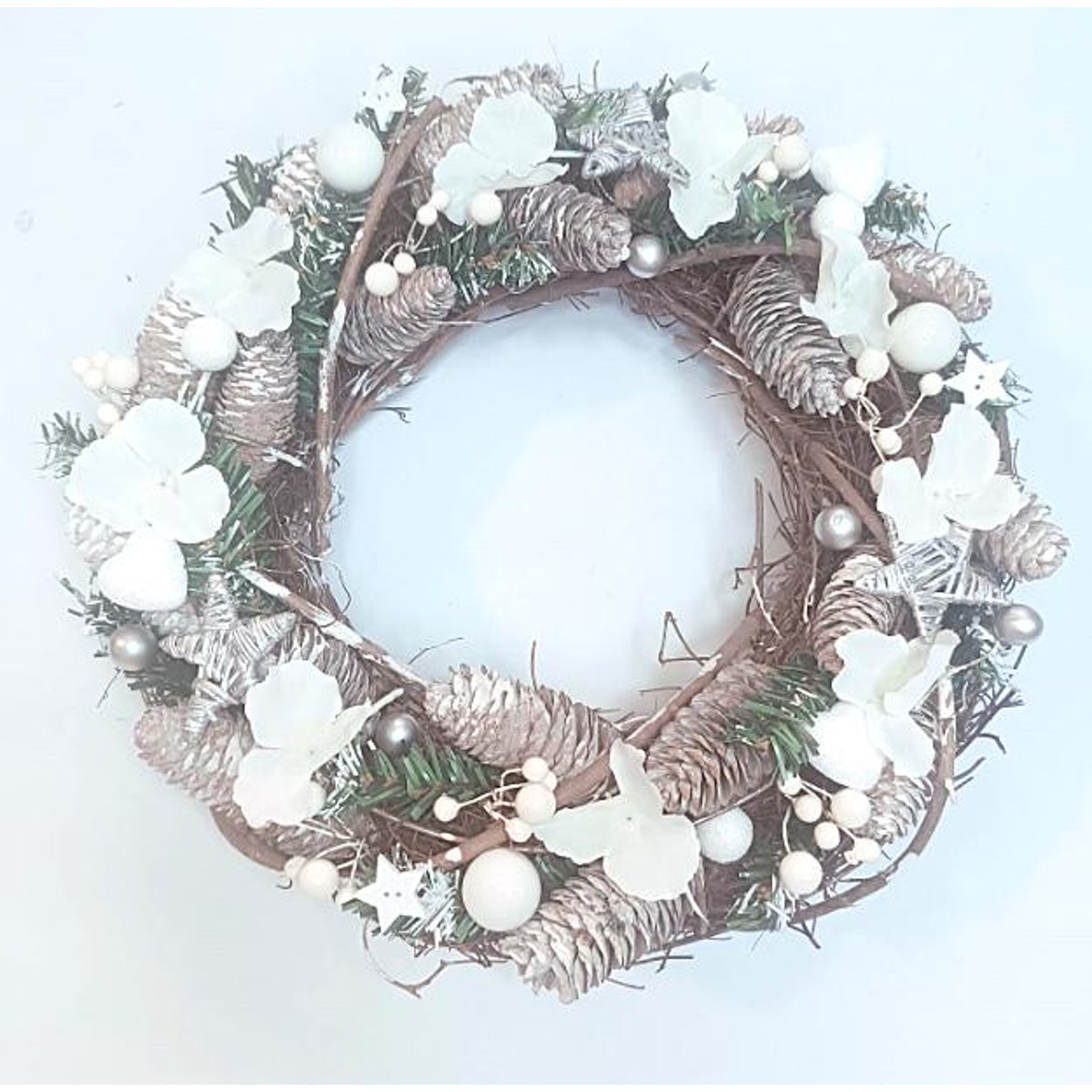 Vánoční věnec proutěný bílý Ø 35cm