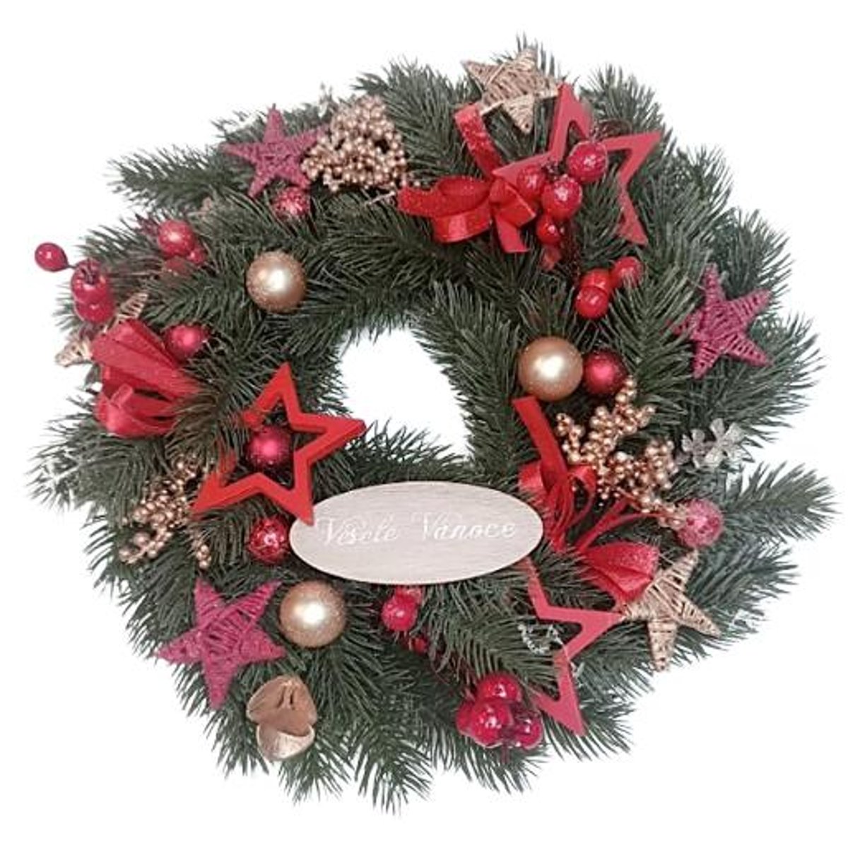 Vánoční věnec červený s hvězdami Ø 30cm