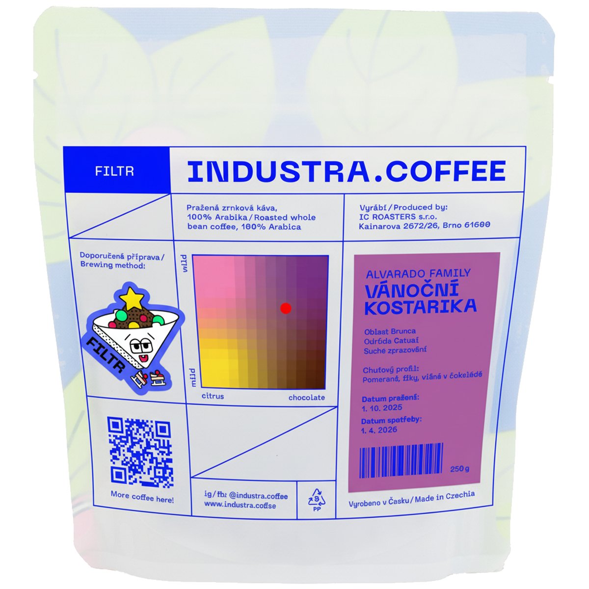 Industra.Coffee Vánoční káva Kostarika Alvarado family filtr zrnková káva