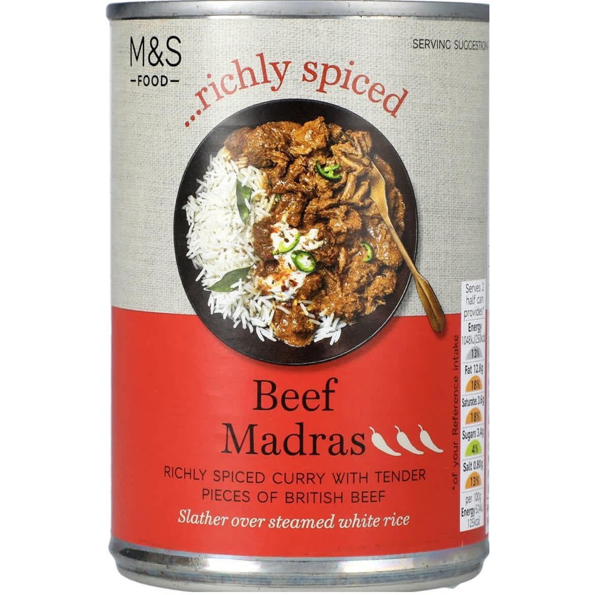 Marks & Spencer Kousky hovězího masa v pikantní curry omáčce s rajčaty, cibulí a kokosem