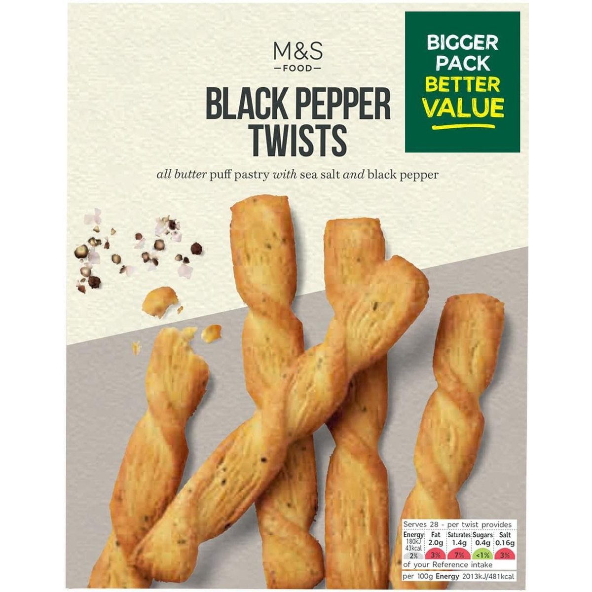 Marks & Spencer Tyčinky z máslového listového těsta s mořskou solí a černým pepřem