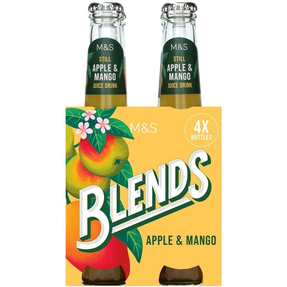 Marks & Spencer Nealkoholický neperlivý nápoj ochucený šťávou z britských jablek z koncentrátu a mangovým protlakem, s cukrem