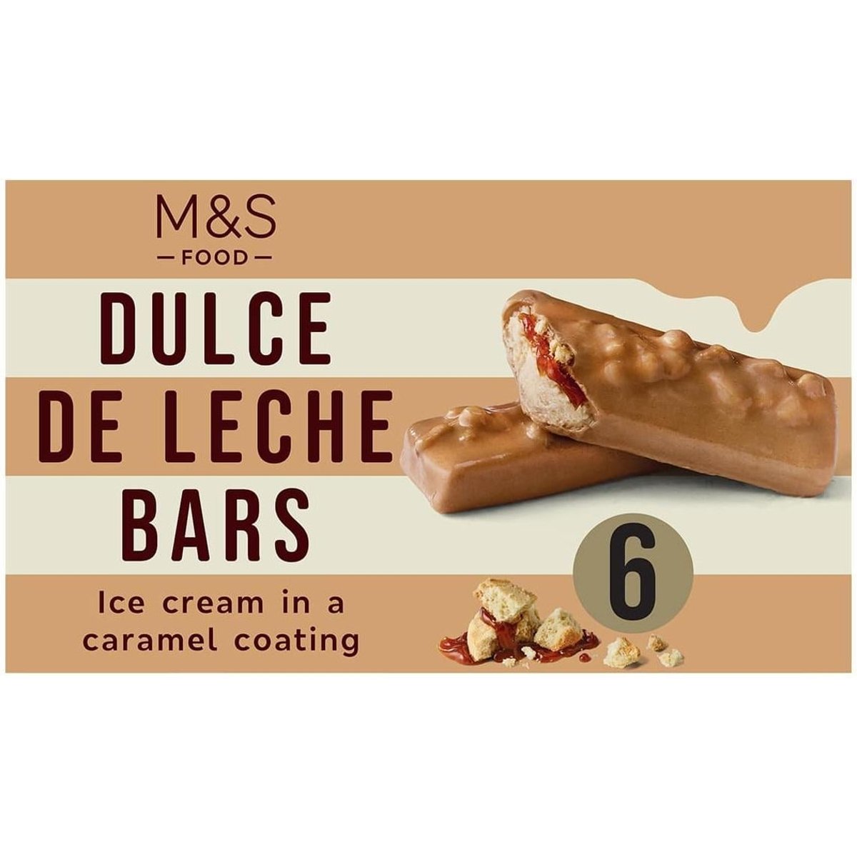Marks & Spencer Zmrzlinové tyčinky s polevou s karamelovou příchutí (33 %), karamelovou omáčkou (8 %) a kousky sušenek (6 %)