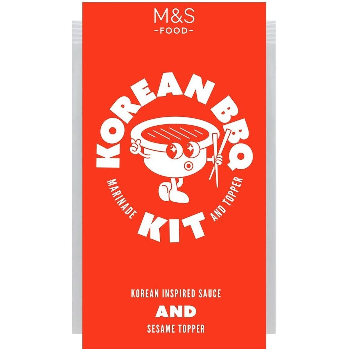 Marks & Spencer Sáček grilovací omáčky s rýžovým vínem mirin, bílou omáčkou miso, sušeným česnekem a sušenými chilli papričkami a sáček se směsí sezam