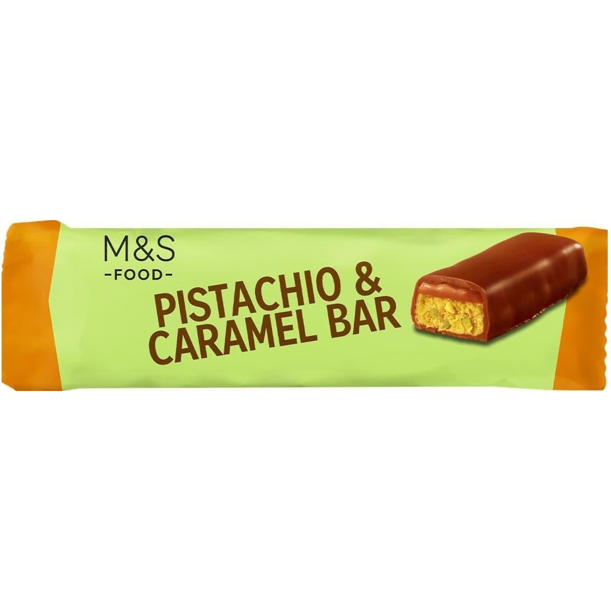 Marks & Spencer Tyčinka z mléčné čokolády s náplní z bílé čokolády s pistáciovými ořechy a vrstvou měkkého karamelu