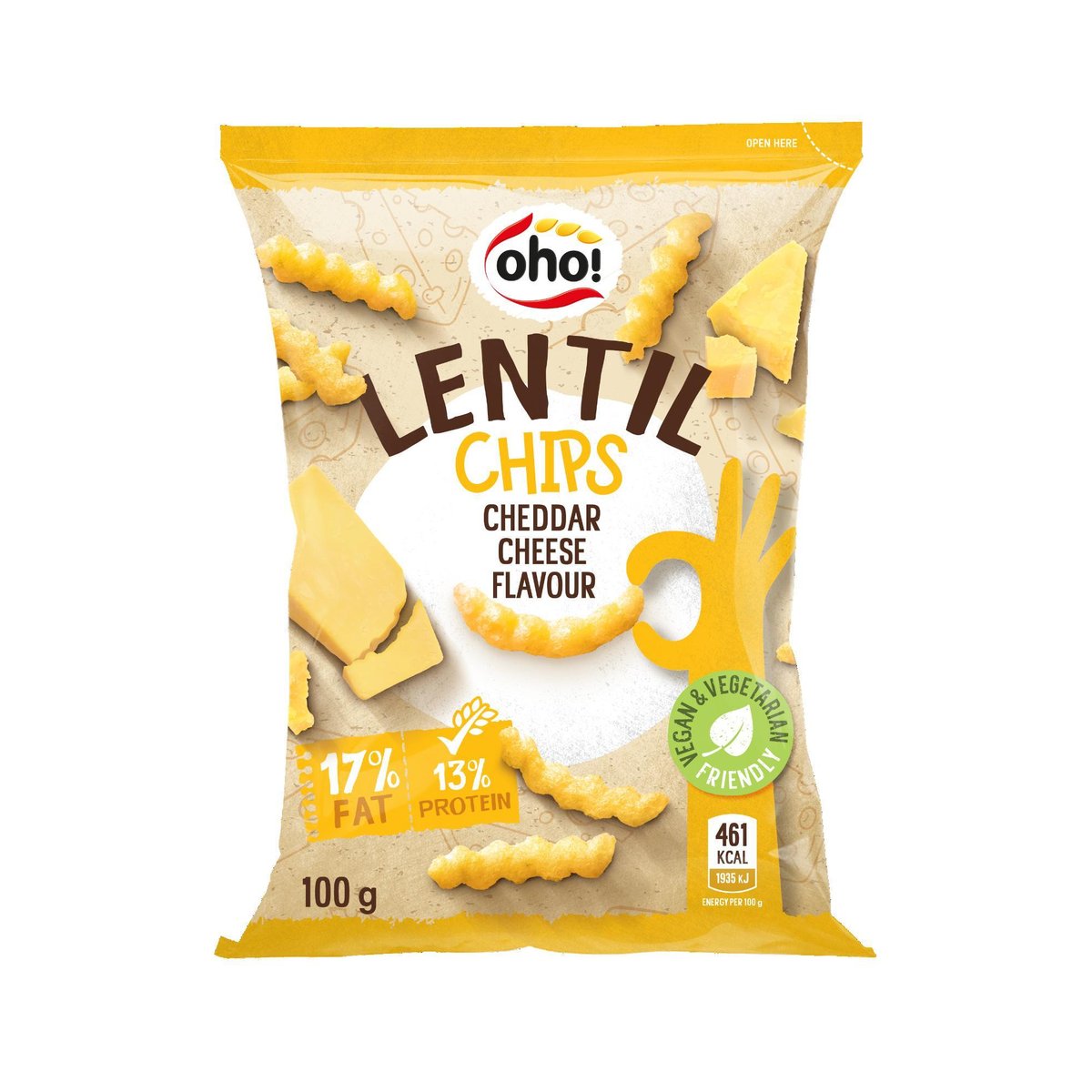 Oho Čočkové snacky s příchutí sýra čedar