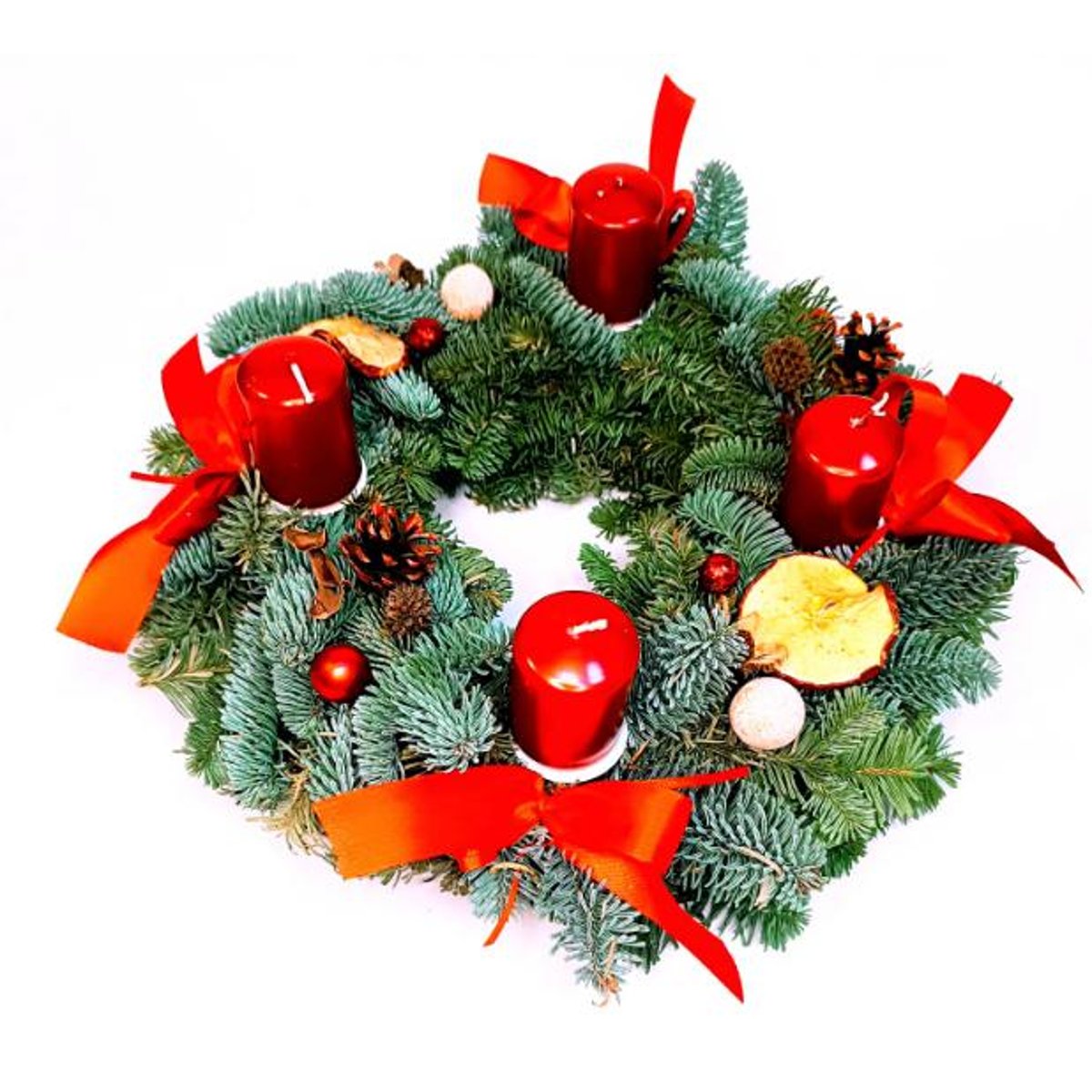 Adventní věnec přírodní červený Ø 30cm