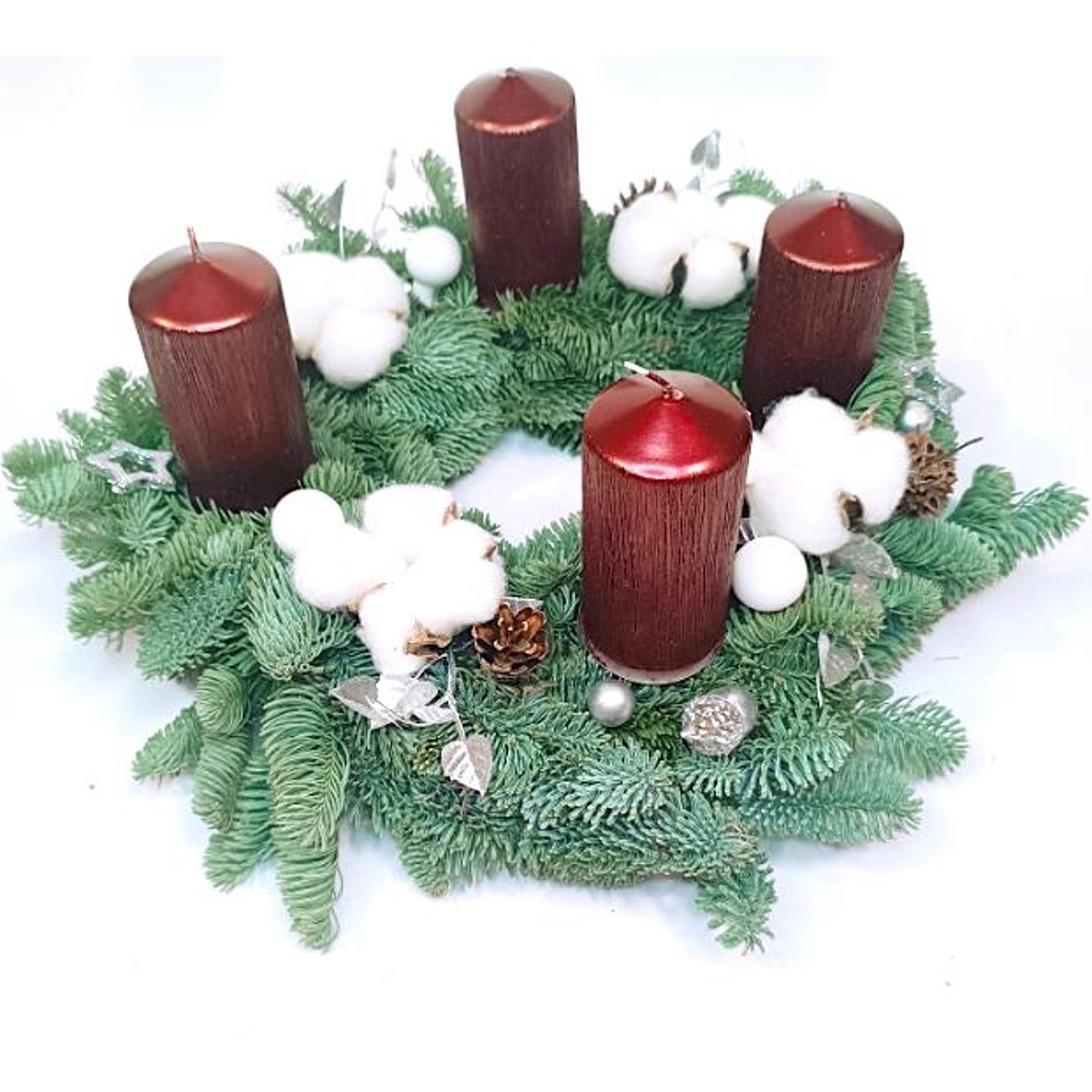 Adventní věnec červeno - stříbrný Ø 30cm