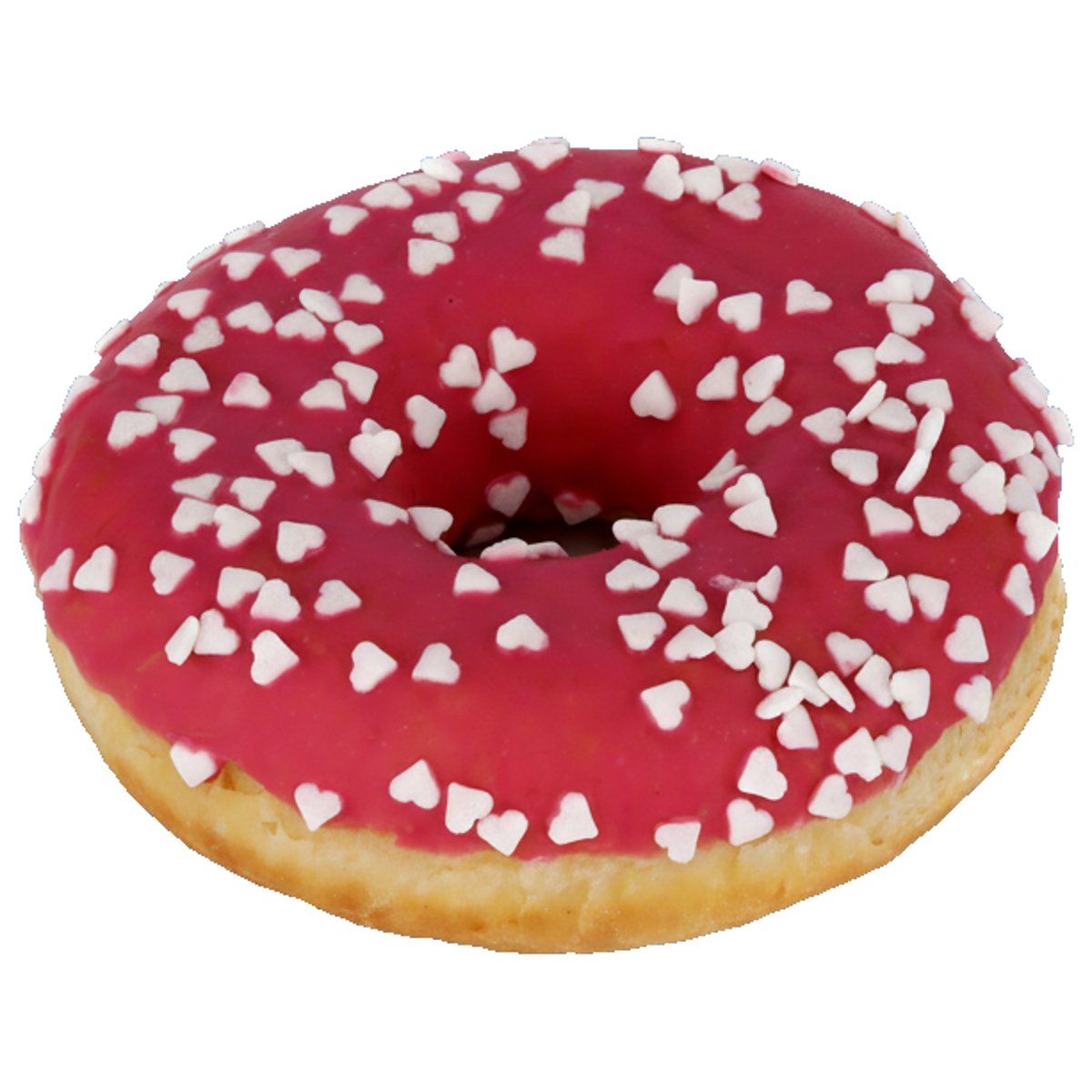 Donut s růžovou polevou a cukrovými srdíčky