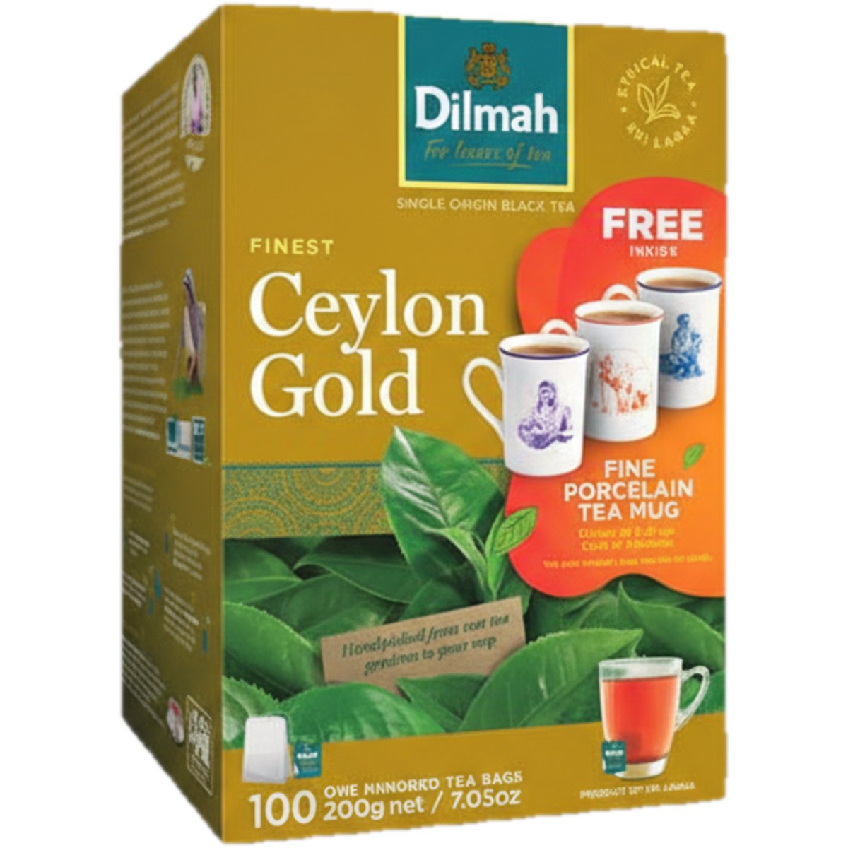 Dilmah Ceylon Gold pravý cejlonský čaj s porcelánovým šálkem (100×2 g)