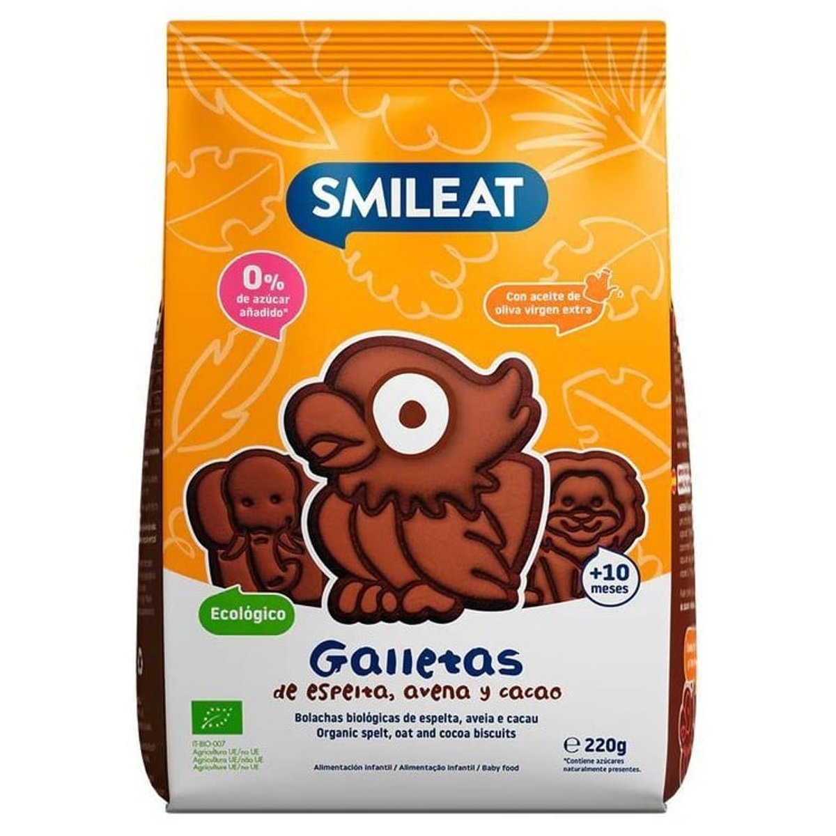 Smileat BIO Špaldové kakaové sušenky s jablečnou šťávou a extra panenským olivovým olejem