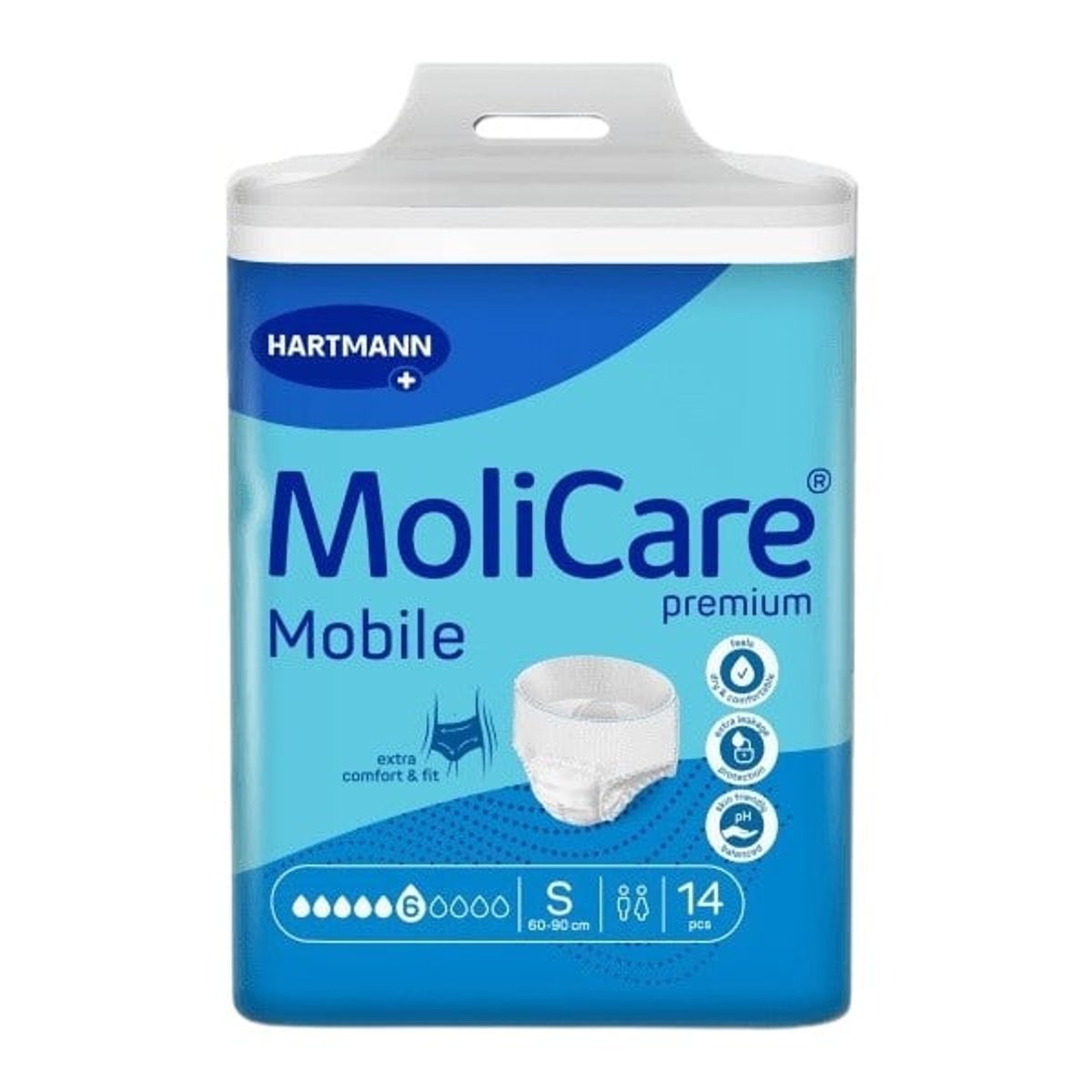 KALHOTKY NAVLÉKACÍ MOLICARE MOBILE 6 KAPEK S BOKY 60-90CM,1475ML,14KS