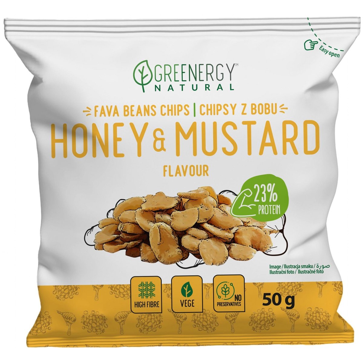 Greenergy Chipsy z fava bobů Honey Mustard