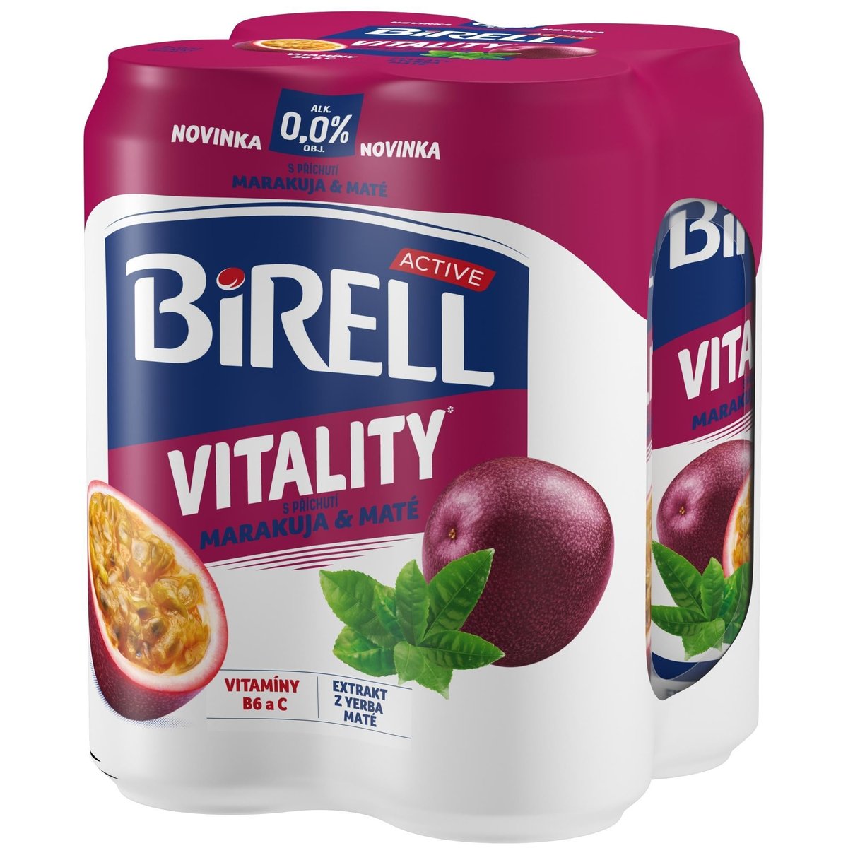 Birell 0.0 Vitality Maracuja & Maté nealkoholické pivo s méně cukru 4×0,5 l plech