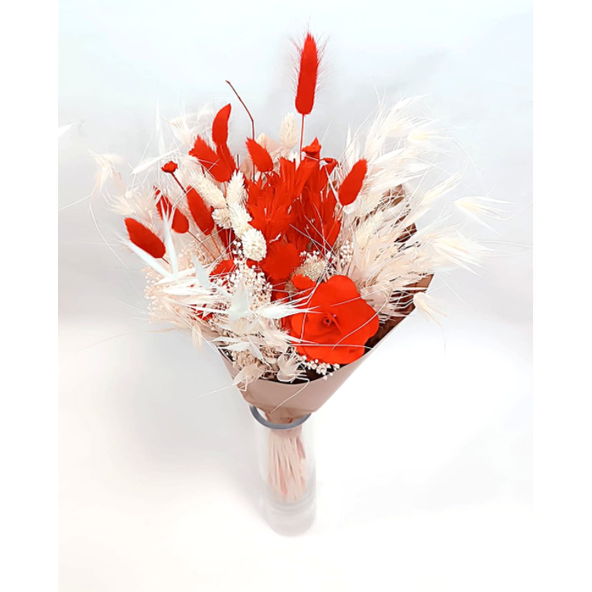 Sušená kytice s dřevěnými květy - červená