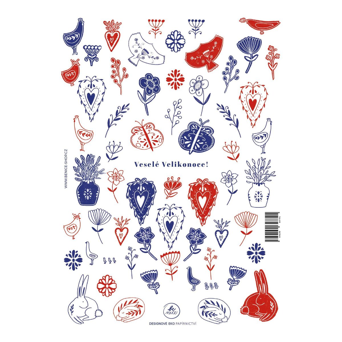 Be Nice Samolepky Veselé Velikonoce červené a modré