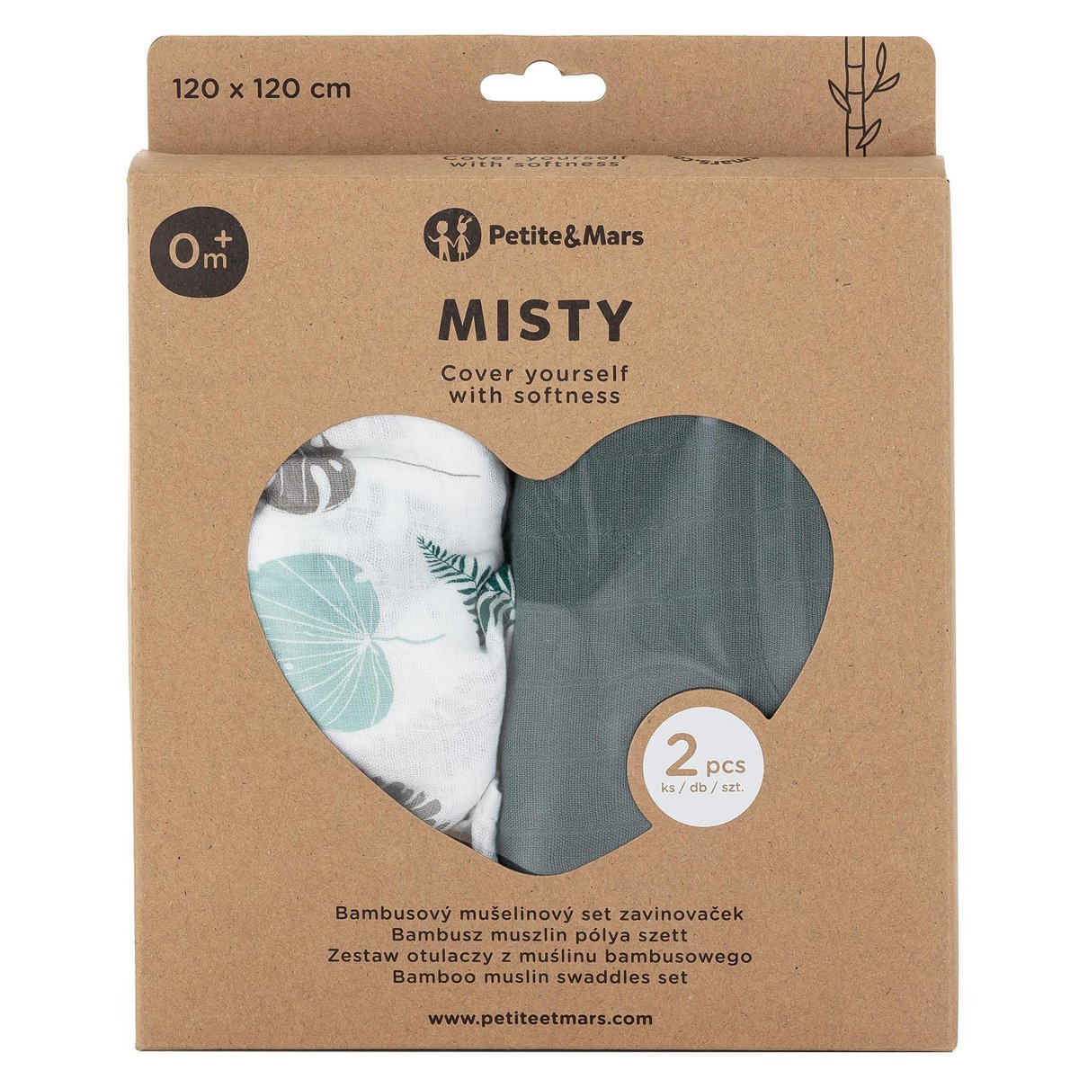Petite & Mars Misty Green Leaves sada mušelínových přikrývek