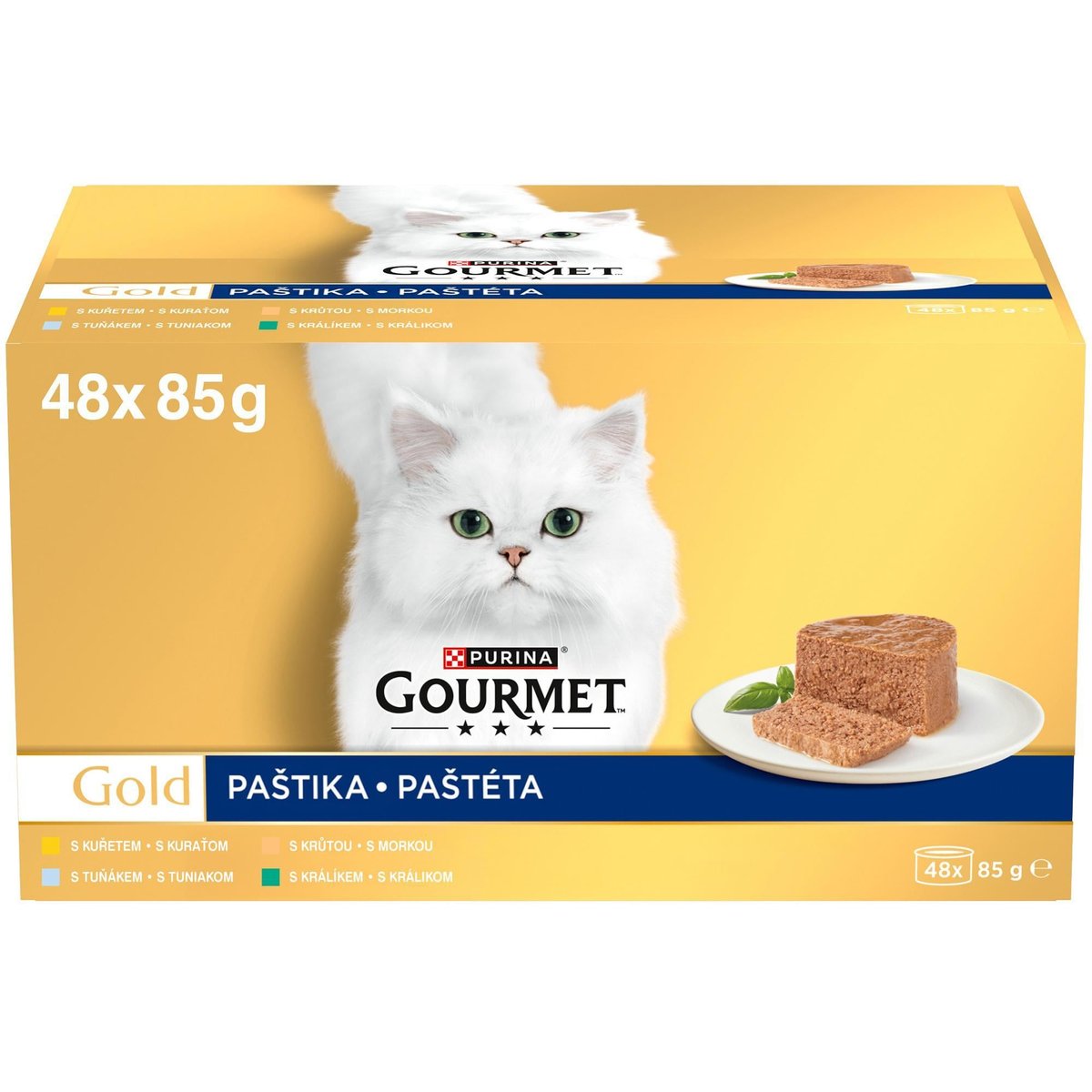 Gourmet Gold konzervy pro kočky kuře, tuňák, krůta, králík paštika 48×85 g