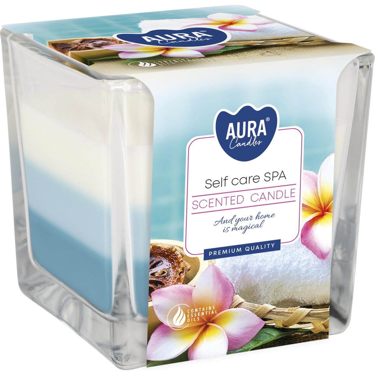 Aura Candles Self Care Spa tříbarevná vonná svíčka ve skle