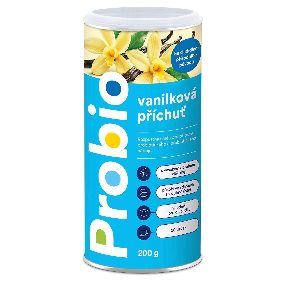 Probio nápoj vanilková příchuť se sladidlem přírodního původu 200g