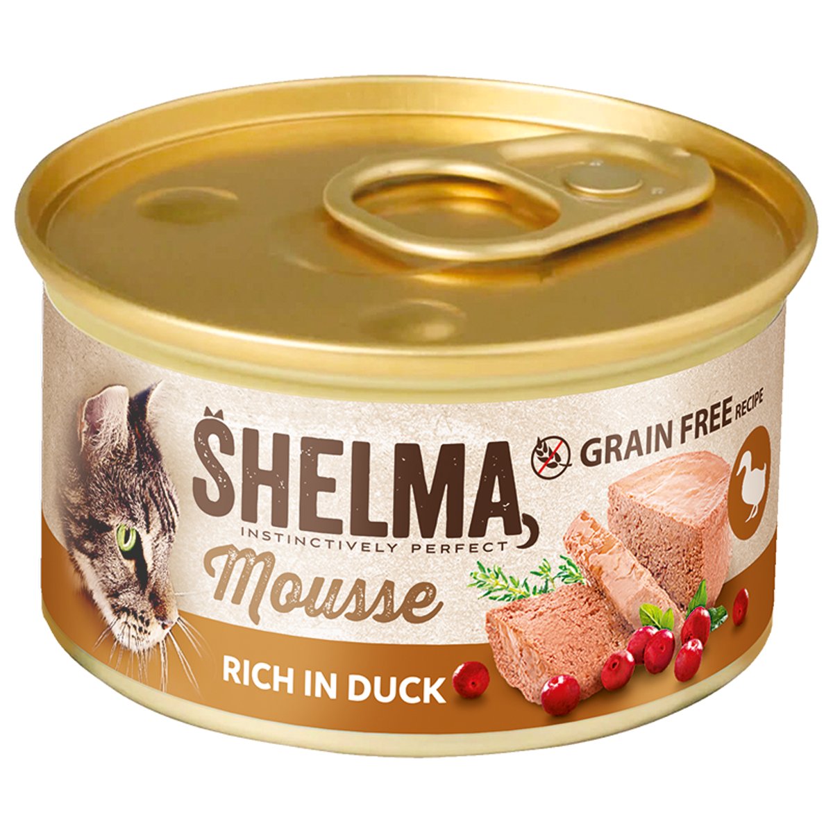 Shelma Konzerva kočka – kachní, brusinky, tymián