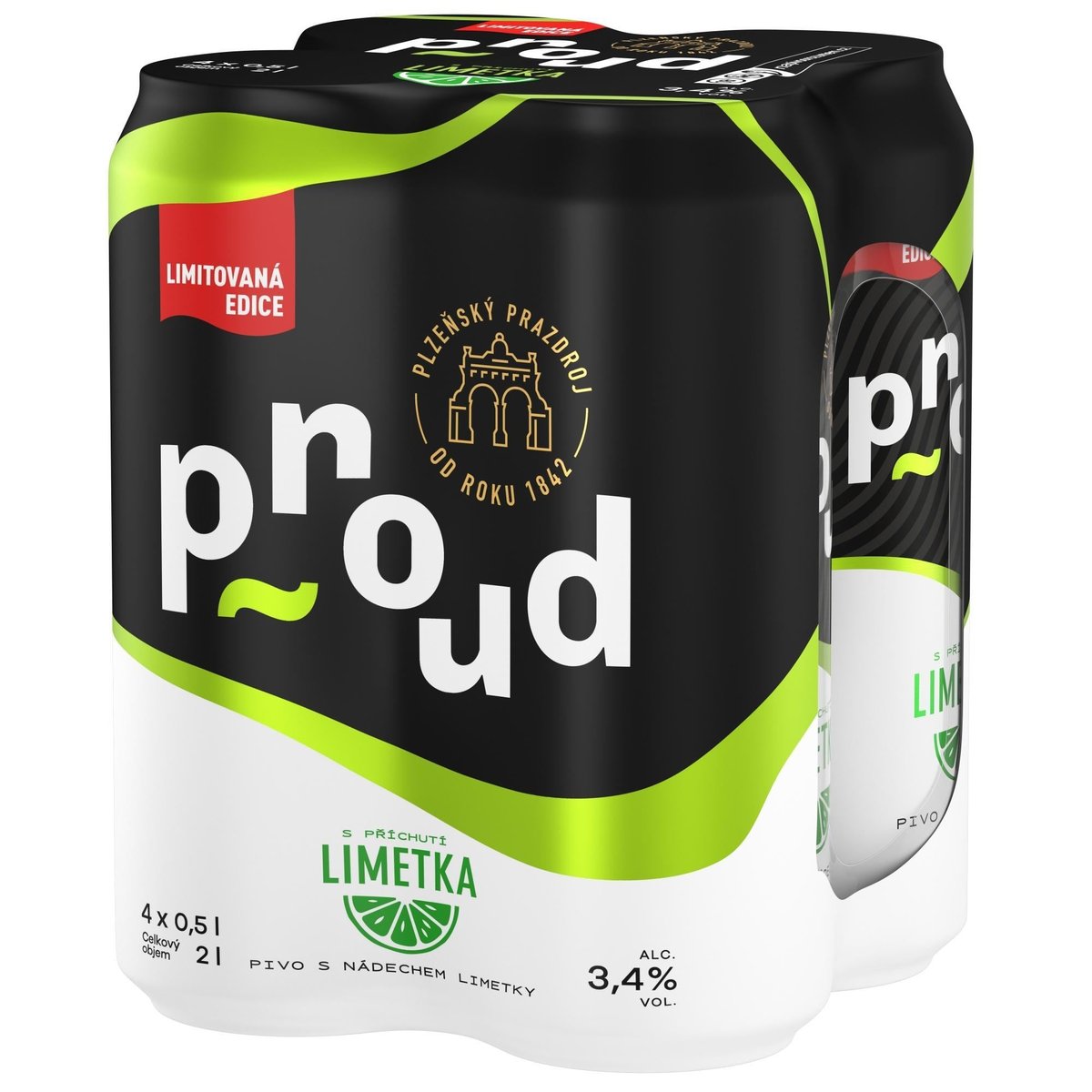 Proud pivo s dotekem limetky 4x0,5 l plech