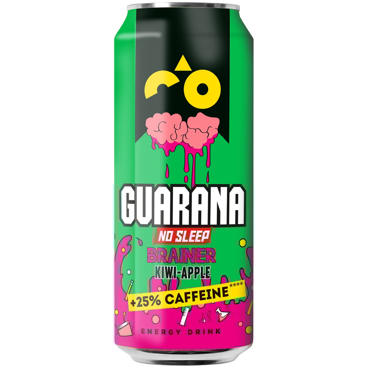 Guarana Kiwi a jablko brainer energetický nápoj plech