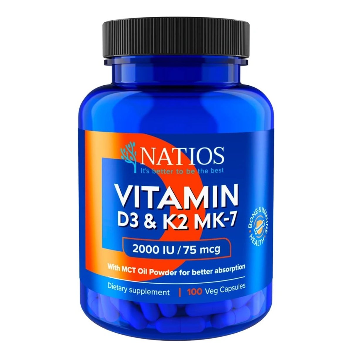 NATIOS Vitamin D3&K2 2000IU/75mcg cps.100