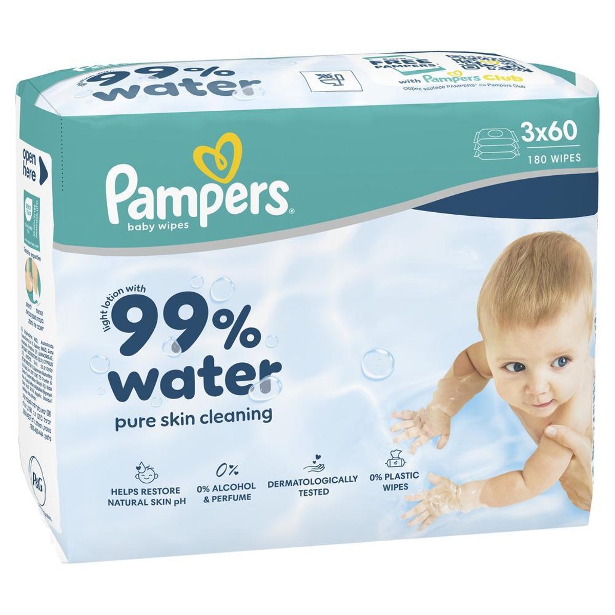 Pampers 99 % vody dětské čisticí ubrousky 3×60 ks
