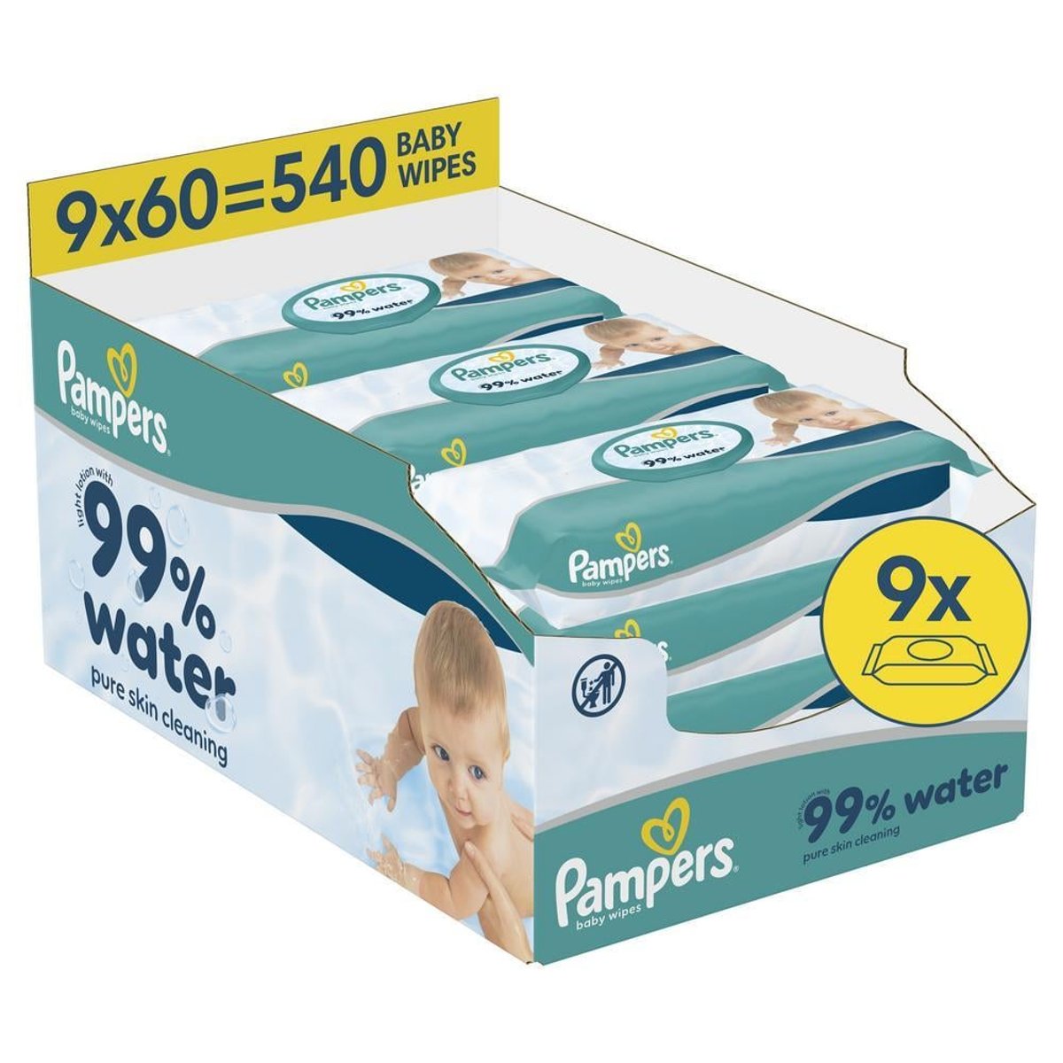 Pampers 99 % vody dětské čisticí ubrousky 9×60 ks