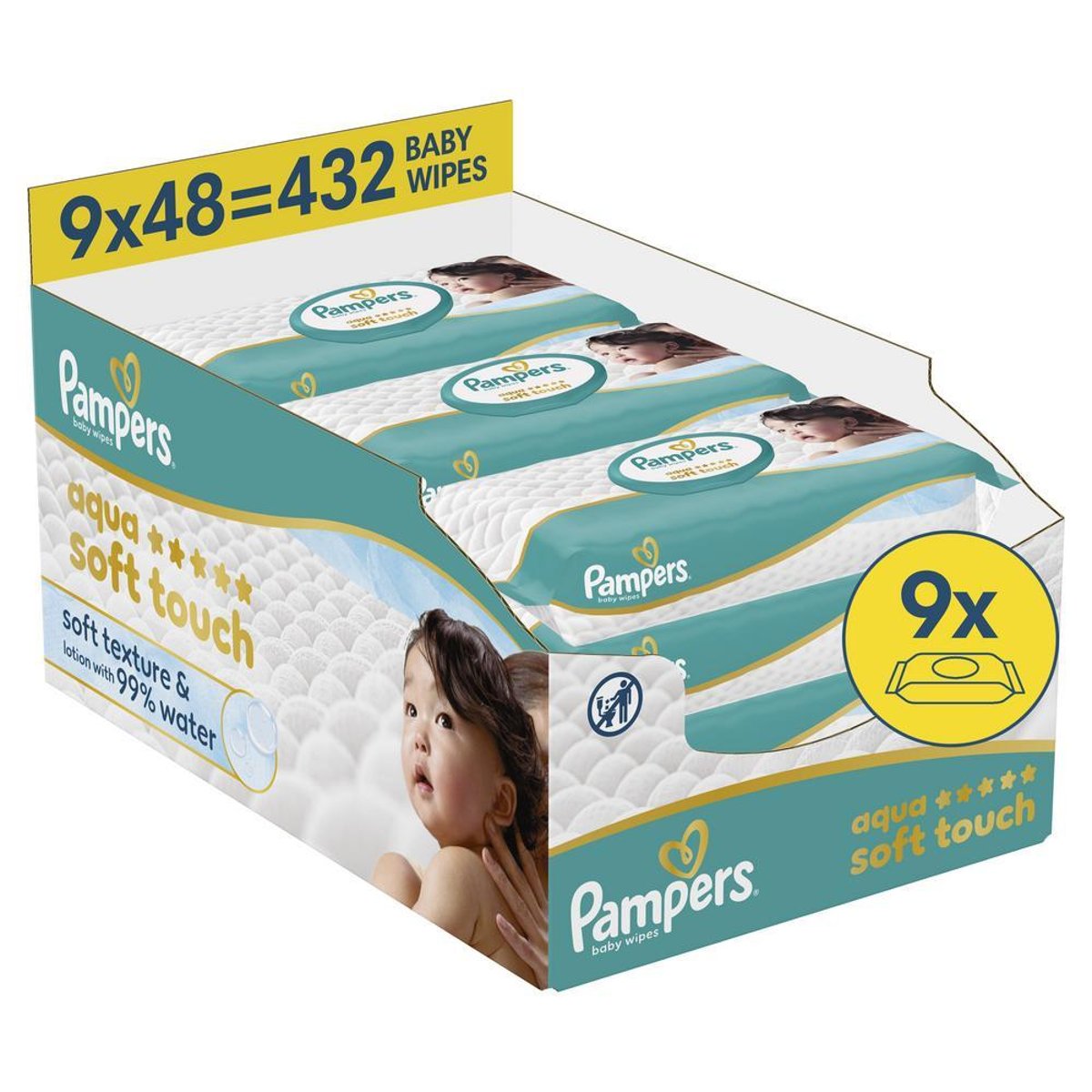 Pampers Aqua Soft Touch dětské čisticí ubrousky 9×48 ks