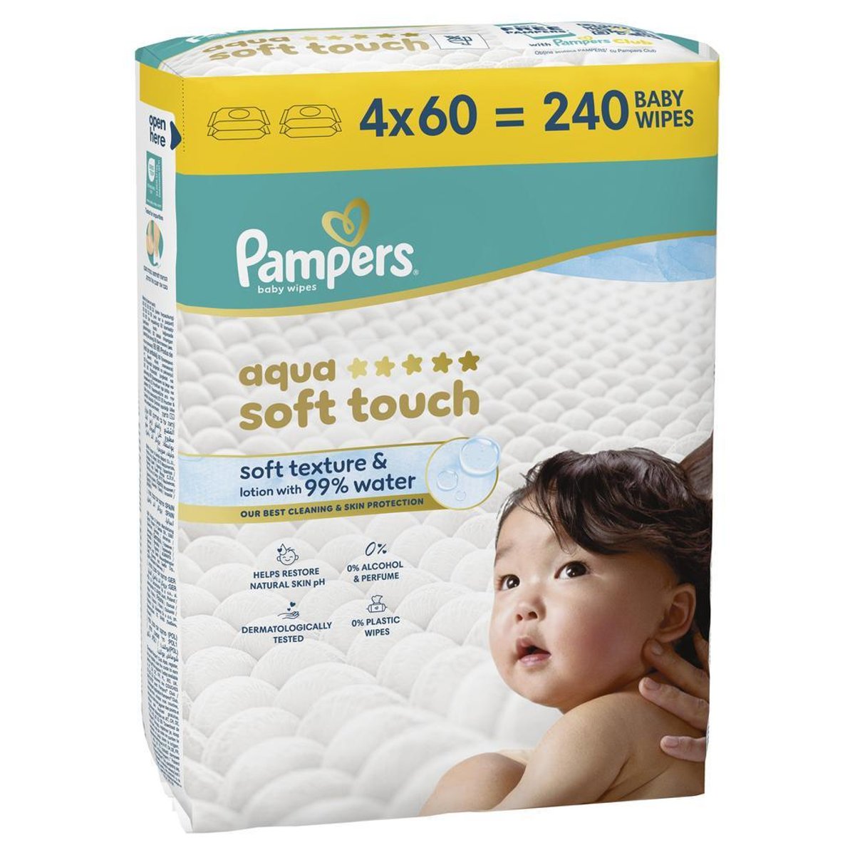 Pampers Aqua Soft Touch dětské čisticí ubrousky 4×60 ks