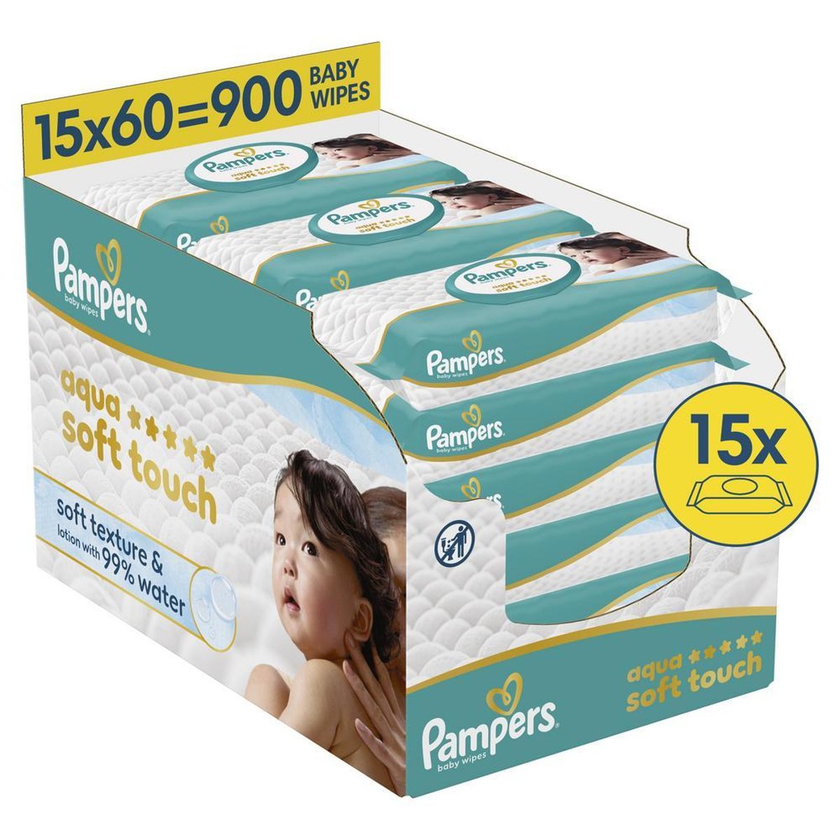 Pampers Aqua Soft Touch dětské čisticí ubrousky 15×60 ks
