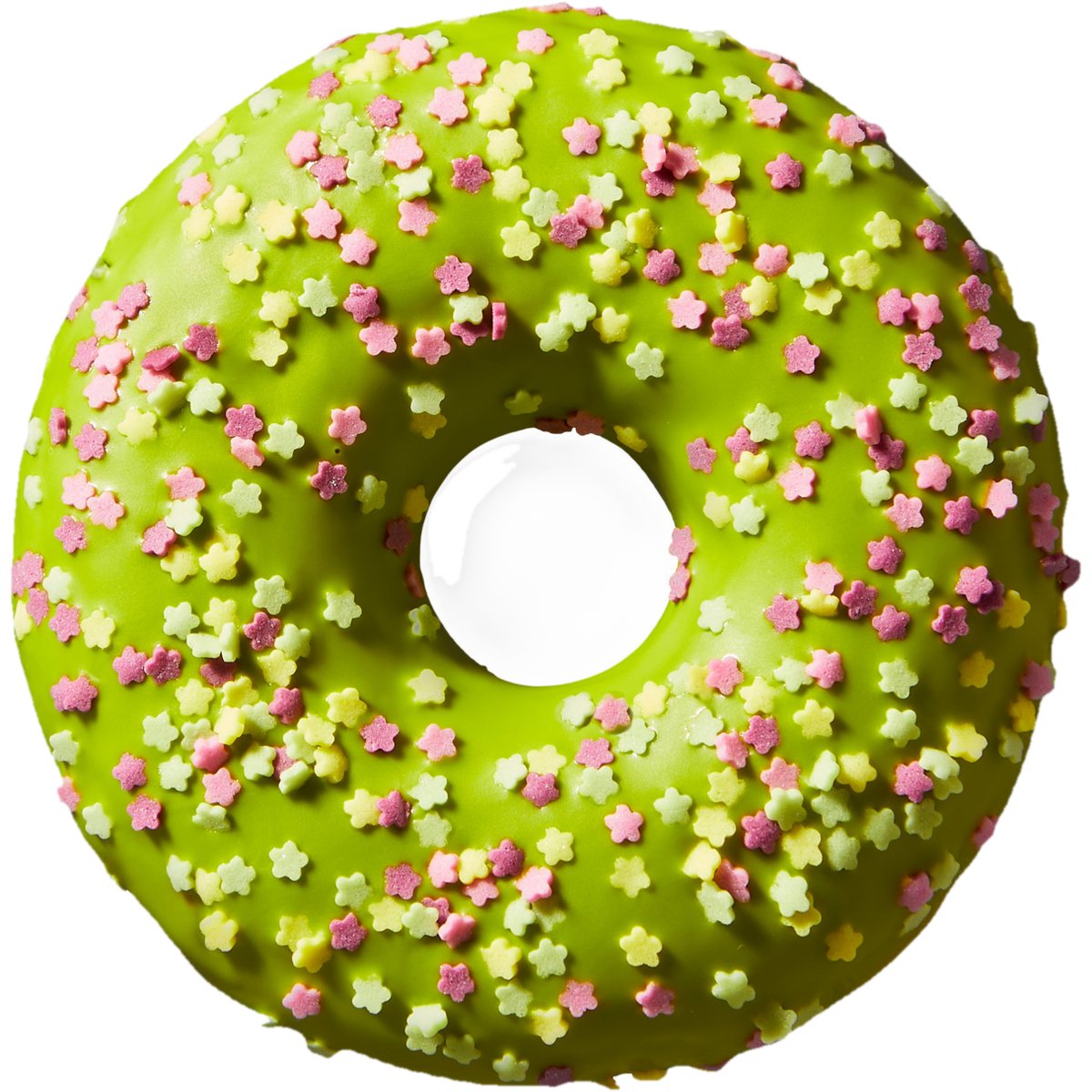 Donut se zelenou polevou a kytičkami