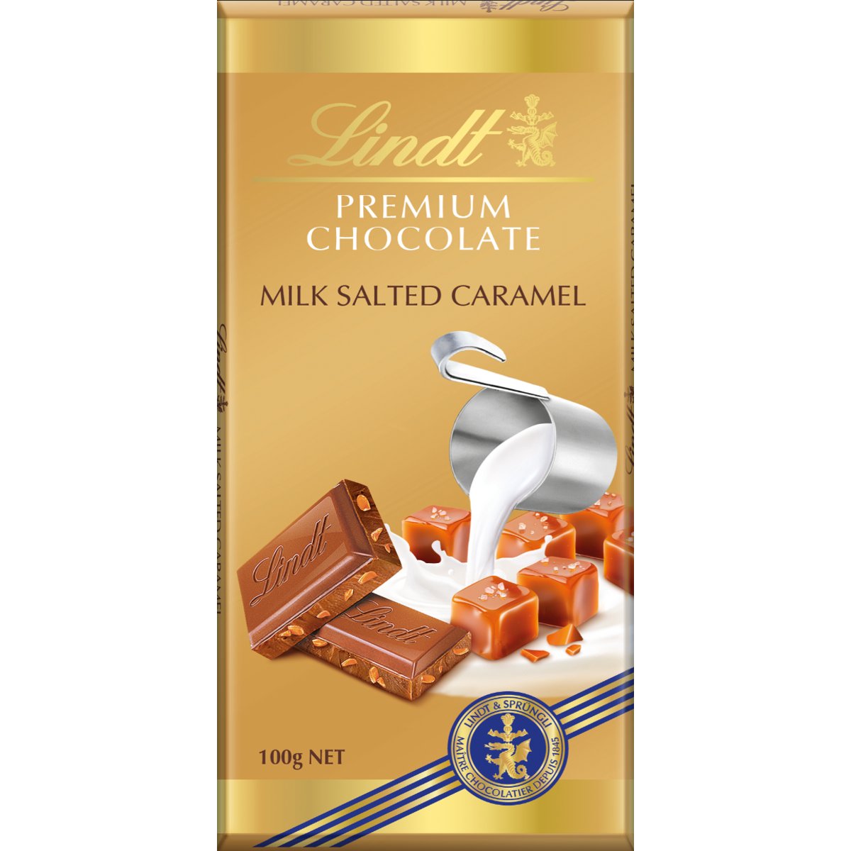 Lindt Čokoláda Gold Tablet Premium Mléčná s kousky slaného karamelu