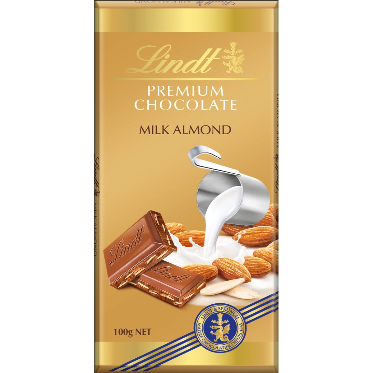 Lindt Čokoláda Gold Tablet Premium Mléčná s celými mandlemi
