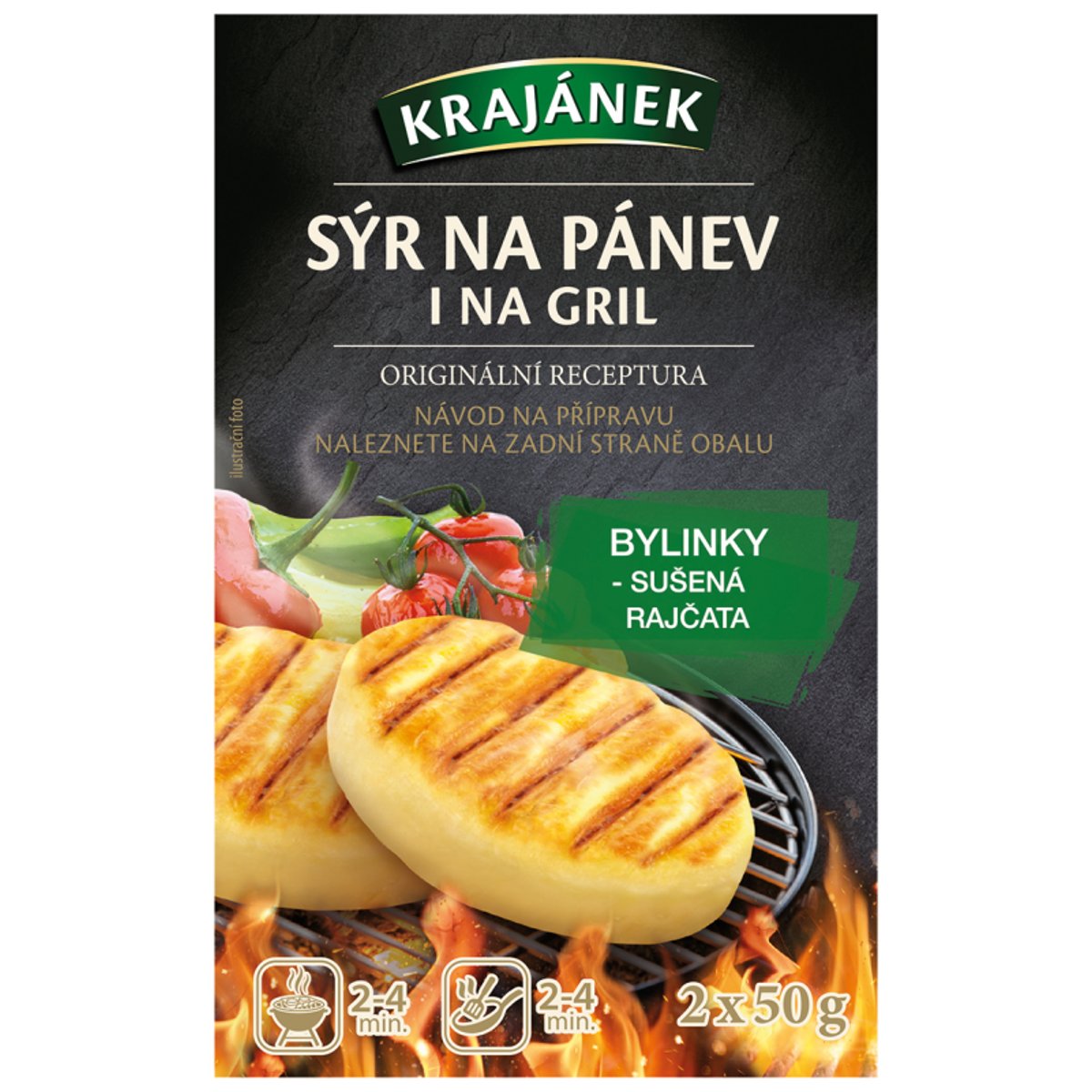 Krajánek Sýr na pánev i na gril s bylinkami a sušenými rajčaty (2×50 g)