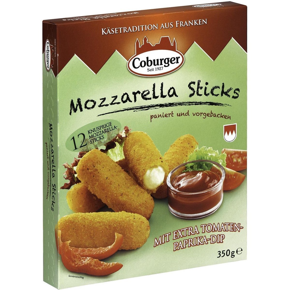 Coburger Mozzarellové tyčinky obalované předsmažené s rajčatovo-pepřovou omáčkou